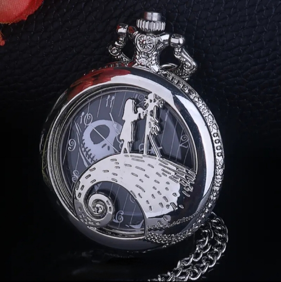 Nightmare Before Christmas Silver Quartz Jack Pocket Watch Pendant w/ 32" Chain - Picture 6 of 14